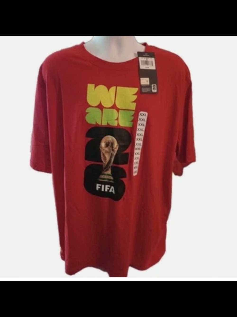 Red Graphic Men's Tee - We Are World Cup Design. XXL FIFA Trophy New